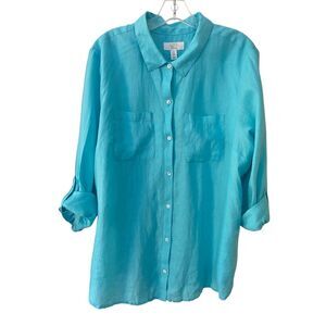 NWT Charter  Club Blue 100% Linen Button Down Shirt Sz XXL